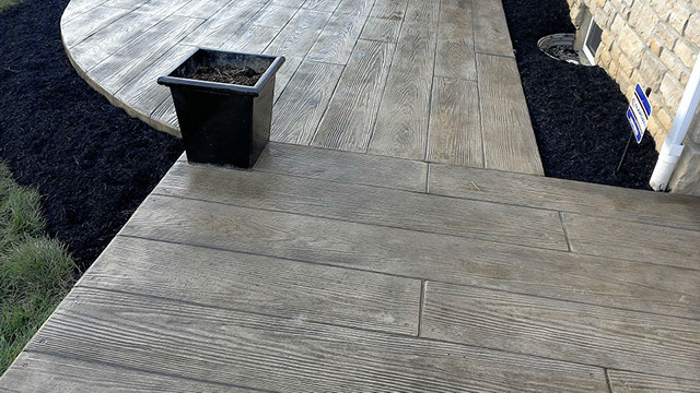 cedar plank stamped concrete patio