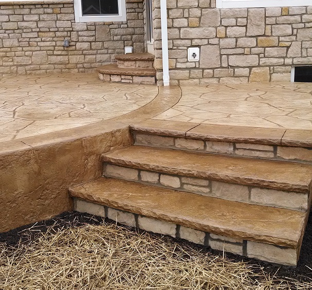 STamped concrete patio with steps